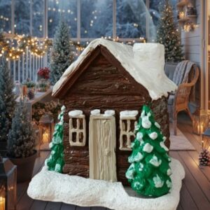 Kar efektli dekoratif kış evi