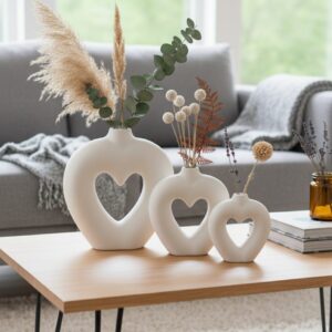 kalp detay 3 lü set vazo dekoratif